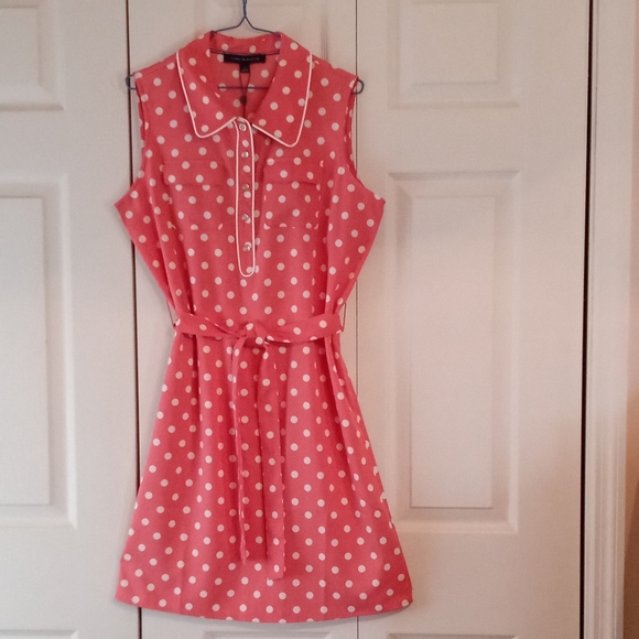 Tommy Hilfiger Dresses & Skirts - Tommy Hilfiger Coral And White Polka Dot Shirt Dress Size 10 NWT